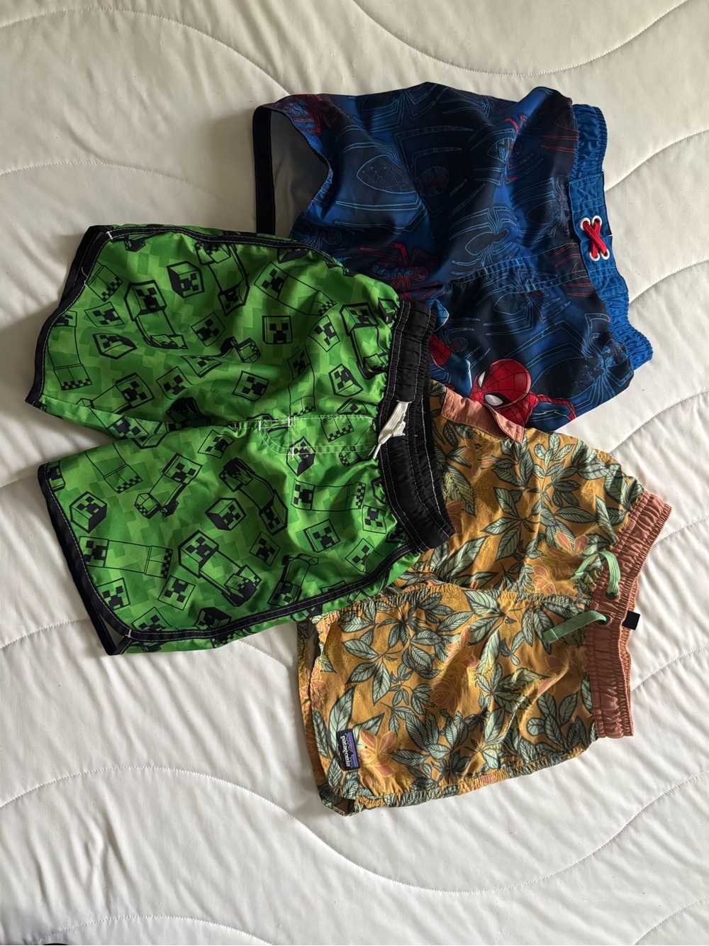3-Pair Boys Swim Trunks - Spiderman, Minecraft, Patagonia